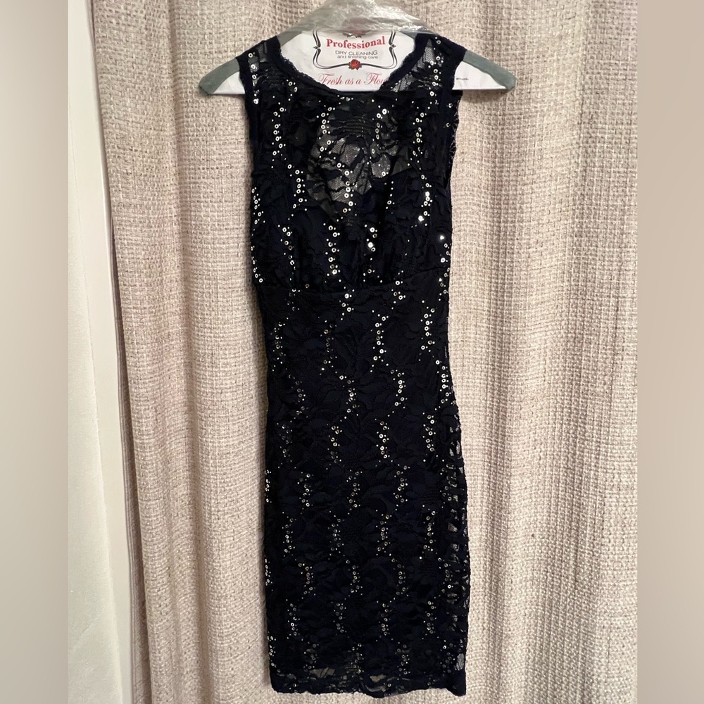 B Darlin Midnight Blue Sequin Midi Dress
